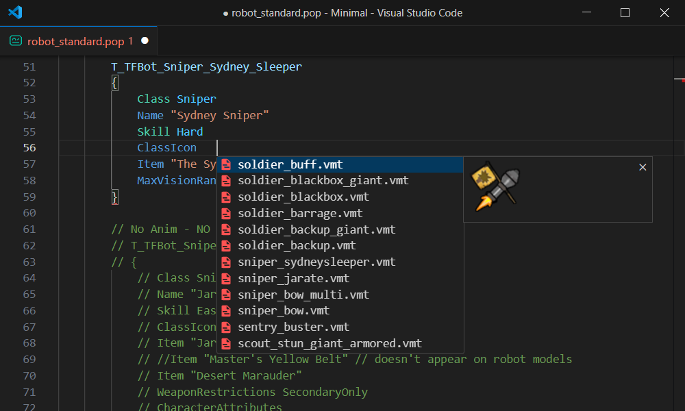 class icons autocompletion
