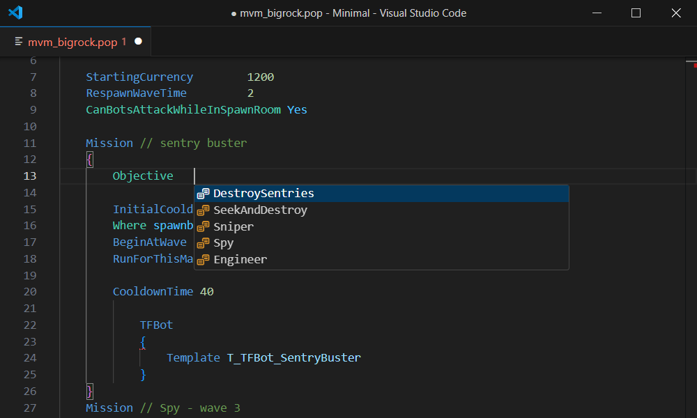 values autocompletion