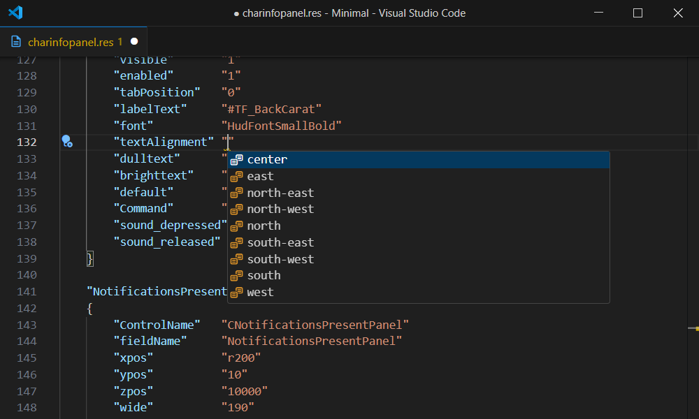 values autocompletion